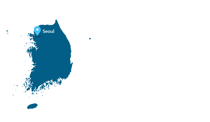 Map of South Korea with markers placed on our Seoul location